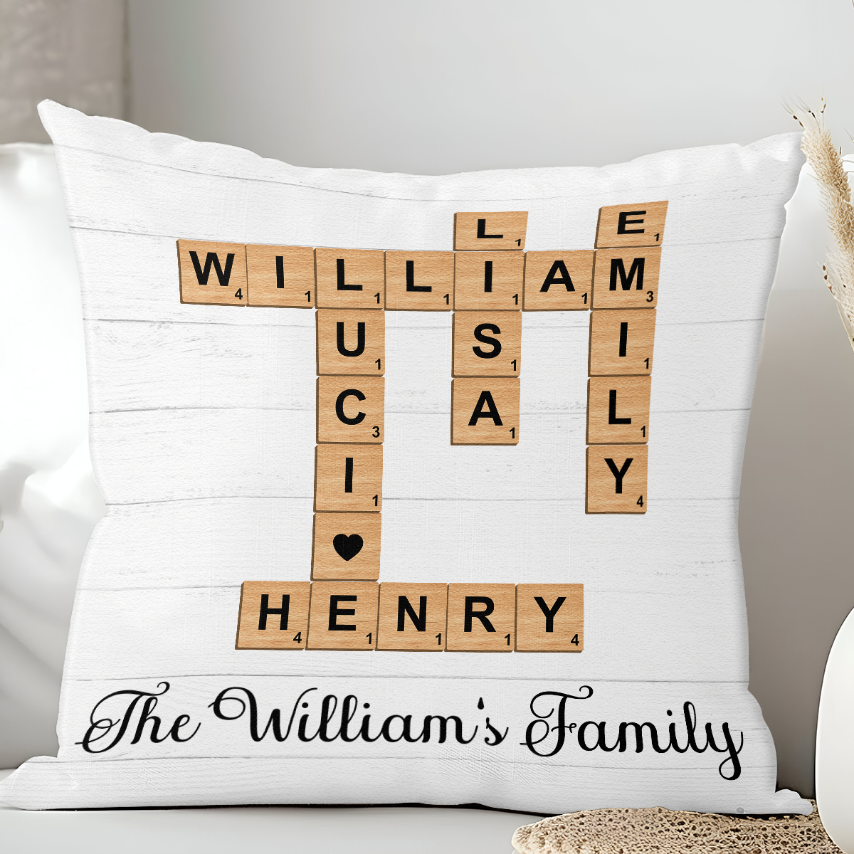 Family Christmas Decor Crossword Puzzle Art - Personalized Pillow
