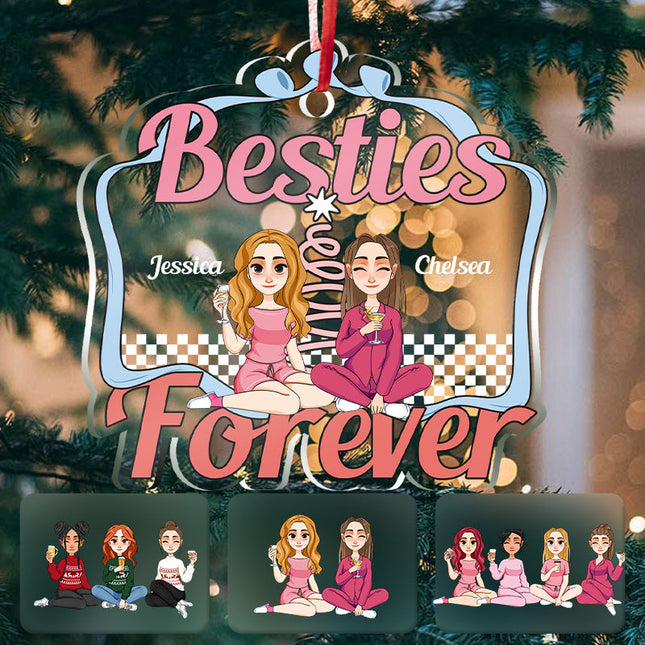 Partners In Wine Sisters Forever - Bestie Ornament - Christmas Gifts For Besties Personalized Custom Acrylic Ornament