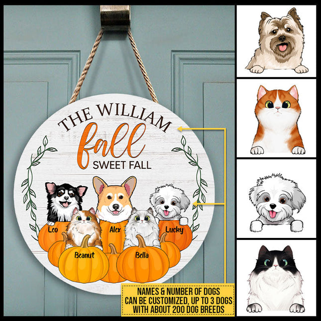 Cat Dog Fall Sweet Fall Autumn Custom Wood Circle Sign