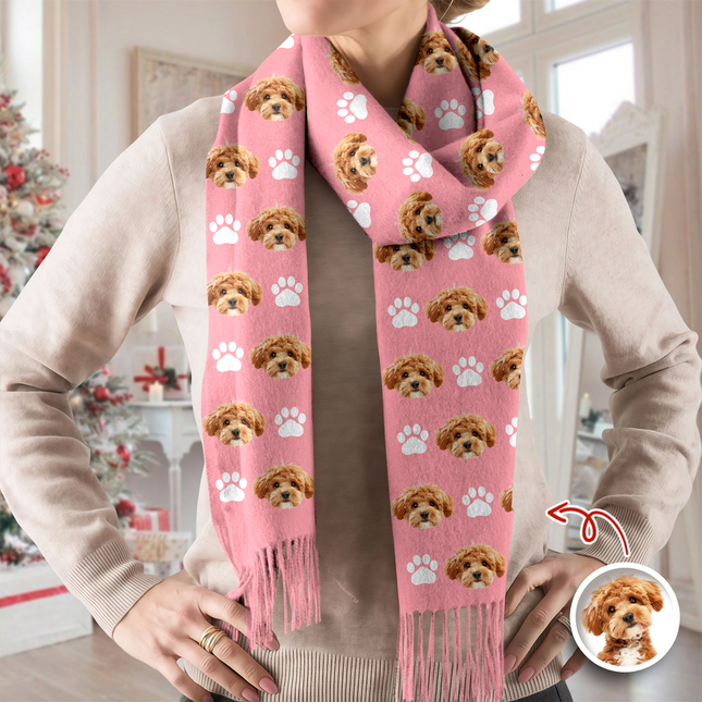 Custom Face Photo With Icon Wool Scarf Christmas Gift For Dog Lovers