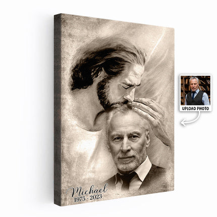 Custom Photo Safe In The Arm Of Jesus Canvas - Remembrance Gift for Family, Grandparents