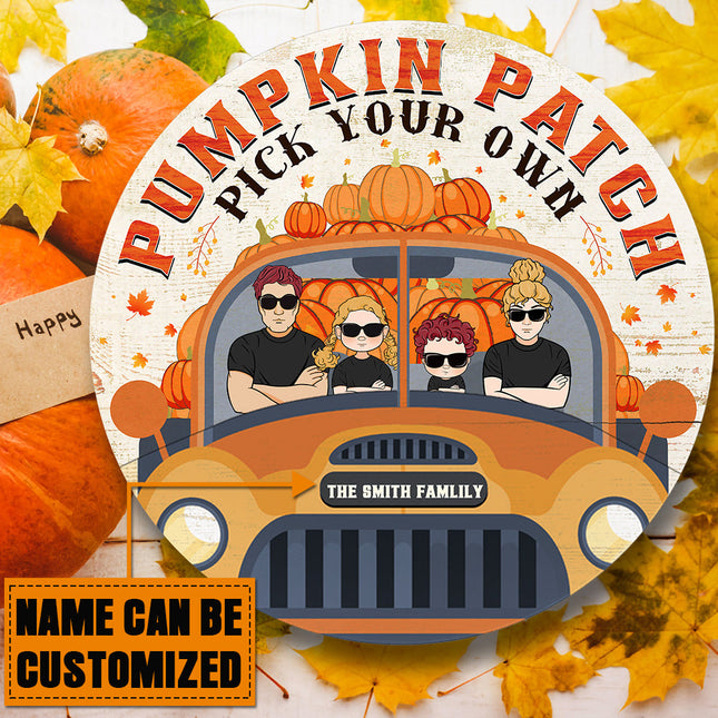 Pumpkin Patch Pick Your Own - Personalized Round Wood Sign, Home Decor, Fall Door Sign, Door Hanger