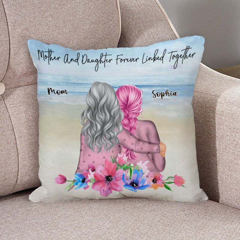 Mother & Daughter Forever Linked Together - Personalized Custom Pillow