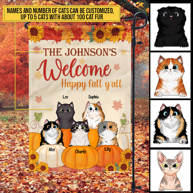 Cat Welcome Fall Custom Flag, Cat Fall Autumn Flag, Cat Lover Decorating Idea