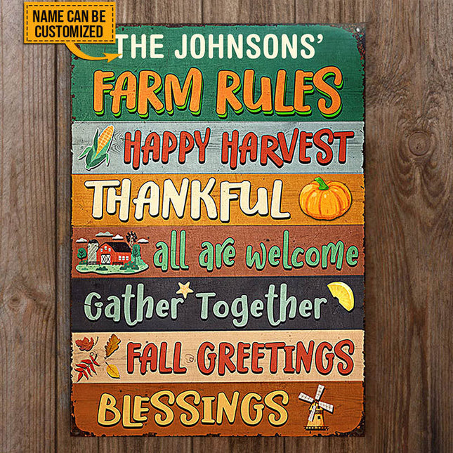 Autumn Farm Rules Fall Greetings, Custom Classic Metal Signs