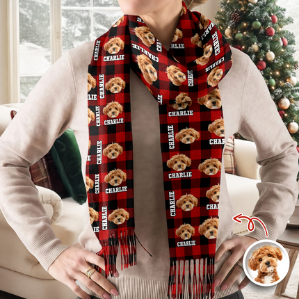 Custom Photo Name Dog Cat Men And Women's Wool Scarf Christmas Gift For Pet Lovers