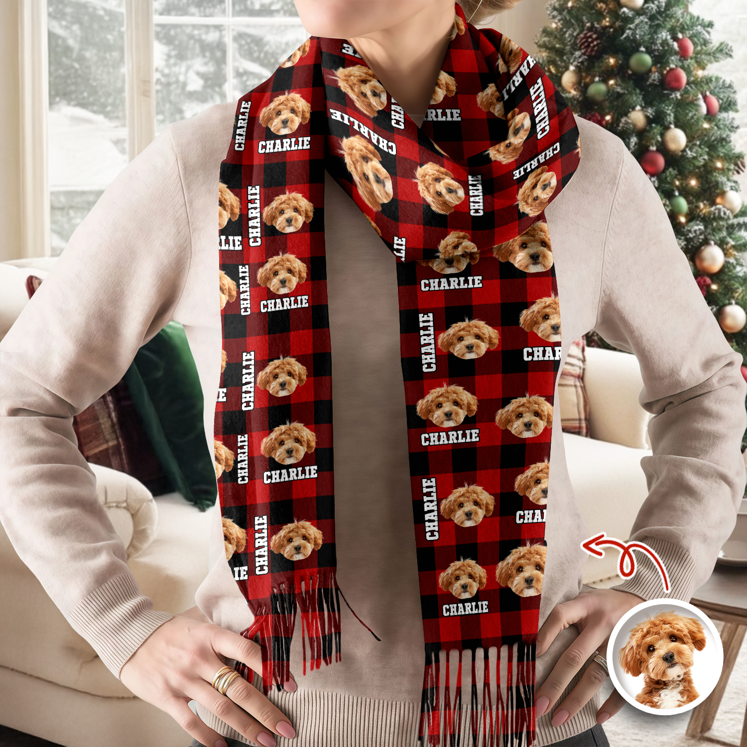 Custom Photo Name Dog Cat Men And Women's Wool Scarf Christmas Gift For Pet Lovers