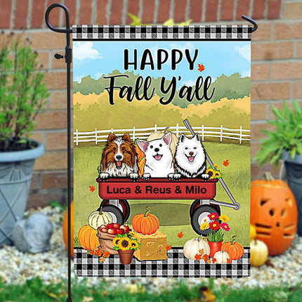 Happy Fall Y'All, Up To 5 Dogs - Fall Autumn Gift, Personalized Garden Flag Dog Lovers