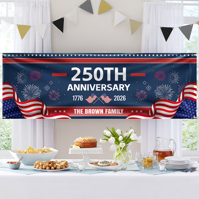 Custom Family Name 250th Anniversary 1776-2026 America Banner