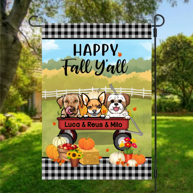 Happy Fall Y'All, Up To 5 Dogs - Fall Autumn Gift, Personalized Garden Flag Dog Lovers