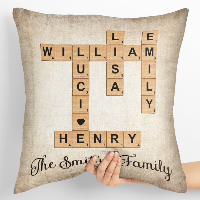 Family Christmas Decor Crossword Puzzle Art - Personalized Pillow