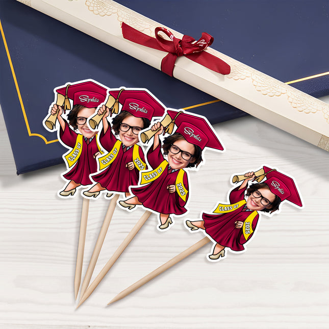 Custom Photo Graduate Personalized Cupcake Toppers Graduation Day Party Decor
