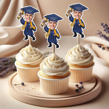 Custom Photo Graduate Personalized Cupcake Toppers Graduation Day Party Decor