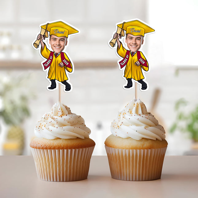 Custom Photo Graduate Personalized Cupcake Toppers Graduation Day Party Decor