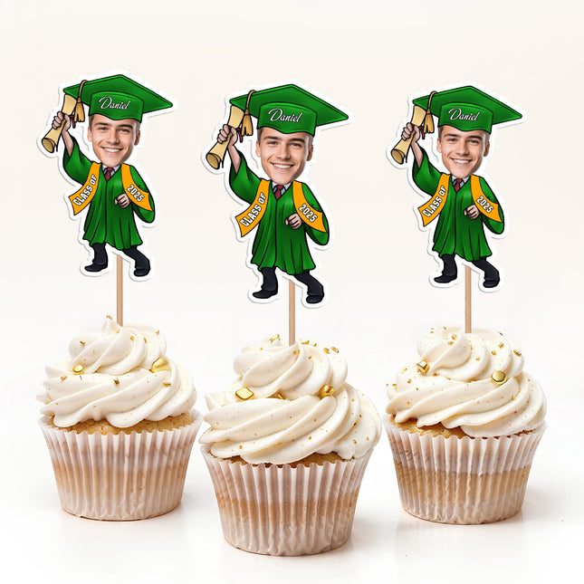 Custom Photo Graduate Personalized Cupcake Toppers Graduation Day Party Decor