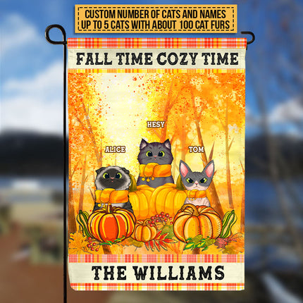 Cats Fall Time Cozy Time Custom Flag, Thanksgiving Gift, Fall Decor, Home Decor