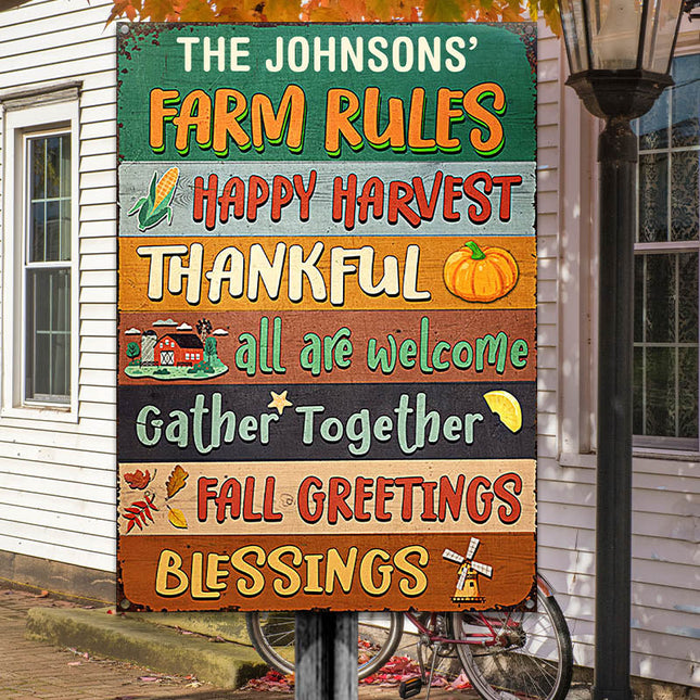 Autumn Farm Rules Fall Greetings, Custom Classic Metal Signs