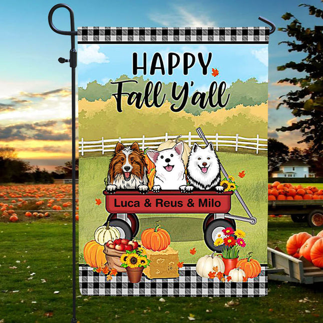 Happy Fall Y'All, Up To 5 Dogs - Fall Autumn Gift, Personalized Garden Flag Dog Lovers