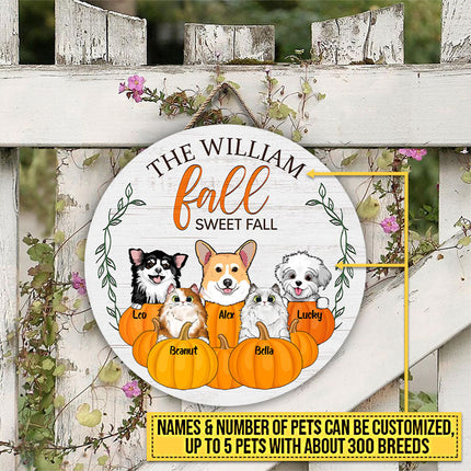 Cat Dog Fall Sweet Fall Autumn Custom Wood Circle Sign