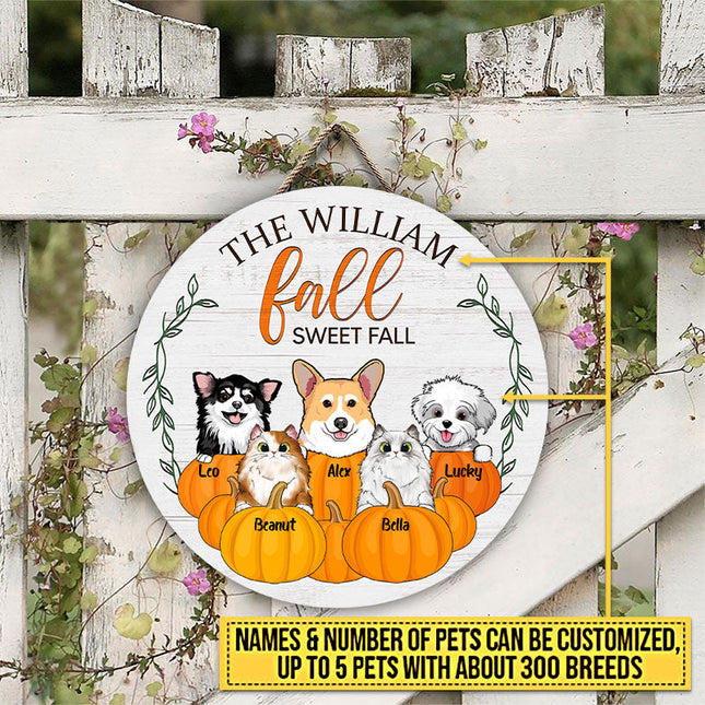 Cat Dog Fall Sweet Fall Autumn Custom Wood Circle Sign