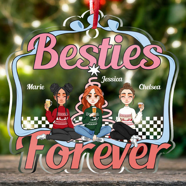 Partners In Wine Sisters Forever - Bestie Ornament - Christmas Gifts For Besties Personalized Custom Acrylic Ornament