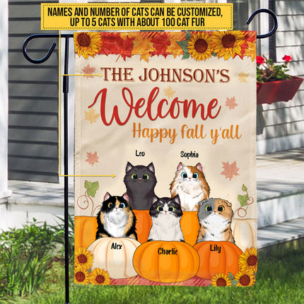Cat Welcome Fall Custom Flag, Cat Fall Autumn Flag, Cat Lover Decorating Idea