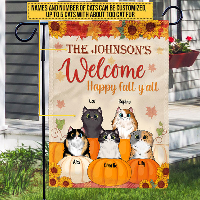 Cat Welcome Fall Custom Flag, Cat Fall Autumn Flag, Cat Lover Decorating Idea