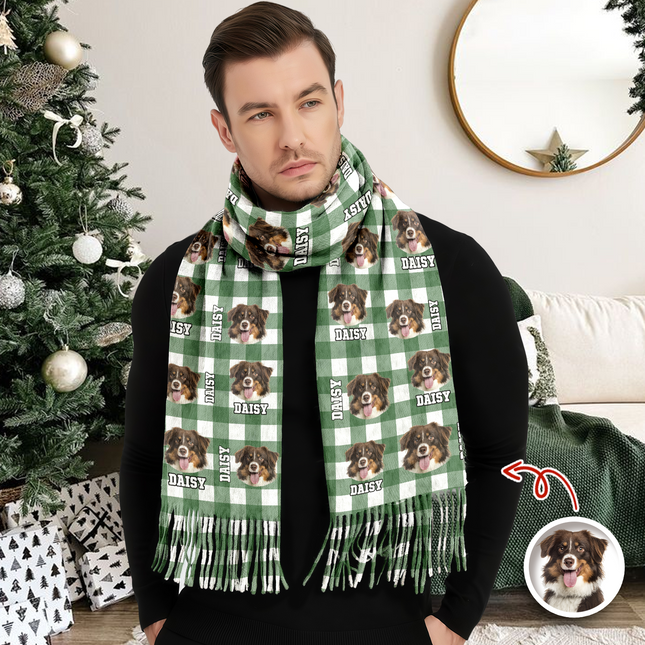 Custom Photo Name Dog Cat Men And Women's Wool Scarf Christmas Gift For Pet Lovers