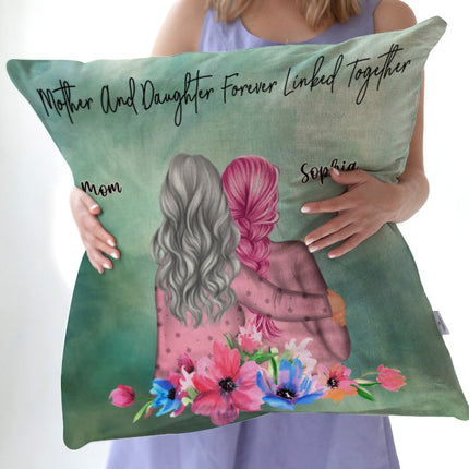 Mother & Daughter Forever Linked Together - Personalized Custom Pillow