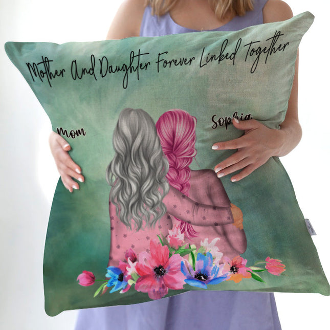 Mother & Daughter Forever Linked Together - Personalized Custom Pillow