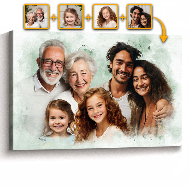 Family Portrait From Different Photos - Personalized Customized Canvas - Gift For Family Members