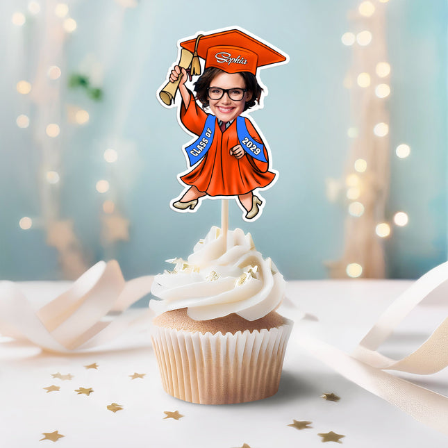 Custom Photo Graduate Personalized Cupcake Toppers Graduation Day Party Decor