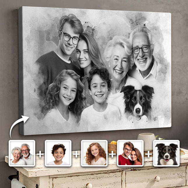 Custom Combine Photo Loved One, Family Portrait From Different Photos - Memorial Gift For Family Member