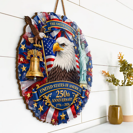 3D Effect Eagle Wreath 250th Anniversary - Personalized Custom Shaped Wood Sign