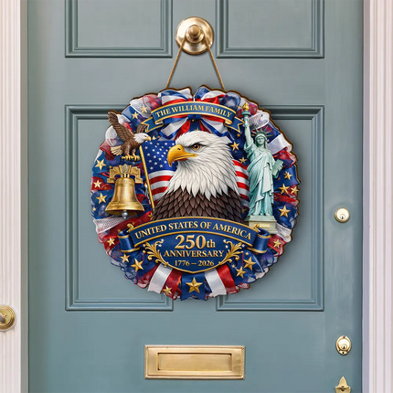 3D Effect Eagle Wreath 250th Anniversary - Personalized Custom Shaped Wood Sign