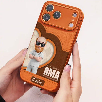 3D Effect Nurse Job Title - Personalized Leather Phone Case