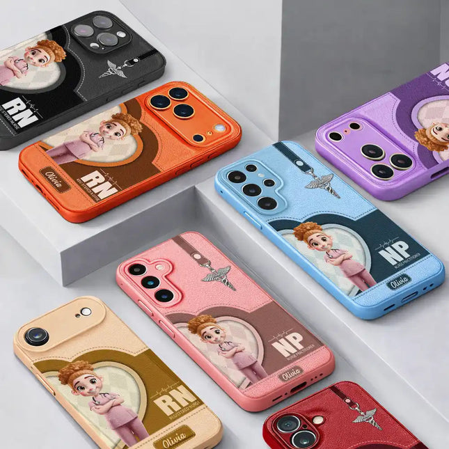 3D Effect Nurse Job Title - Personalized Leather Phone Case