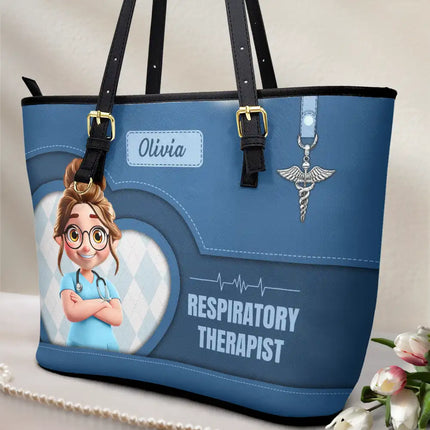 3D Effect Nurse Job Title - Personalized Leather Tote Bag