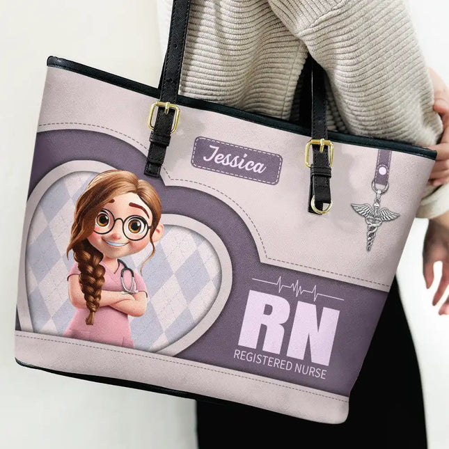 3D Effect Nurse Job Title - Personalized Leather Tote Bag