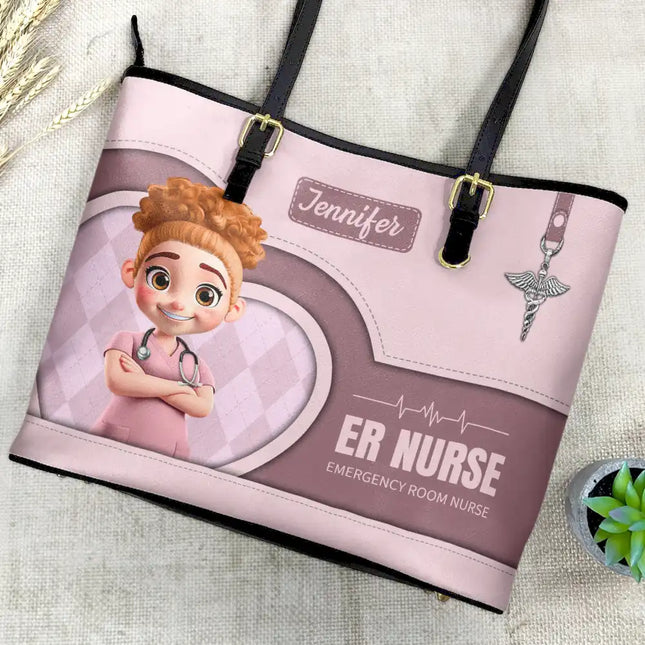 3D Effect Nurse Job Title - Personalized Leather Tote Bag