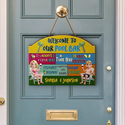 3D Effect Welcome To Our Pool - Personalized Custom Shaped Wood Sign