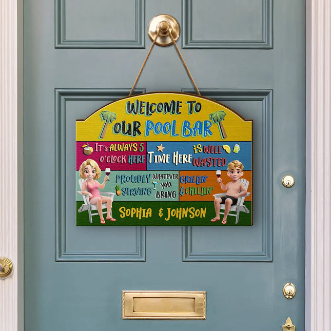 3D Effect Welcome To Our Pool - Personalized Custom Shaped Wood Sign