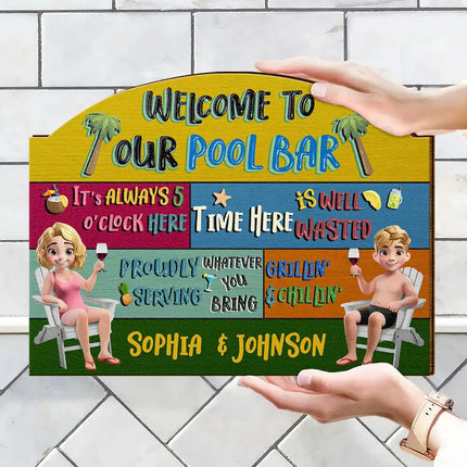 3D Effect Welcome To Our Pool - Personalized Custom Shaped Wood Sign