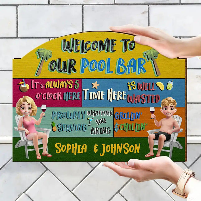 3D Effect Welcome To Our Pool - Personalized Custom Shaped Wood Sign