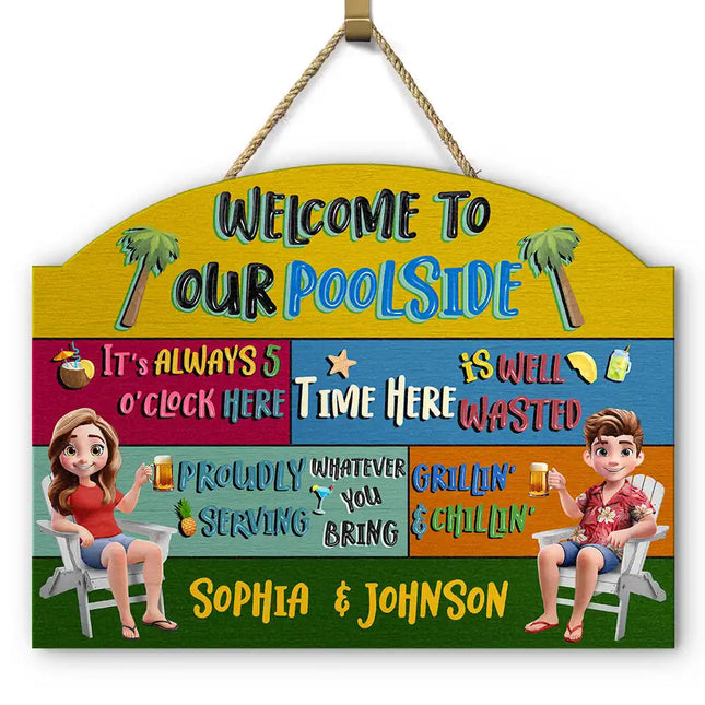 3D Effect Welcome To Our Pool - Personalized Custom Shaped Wood Sign