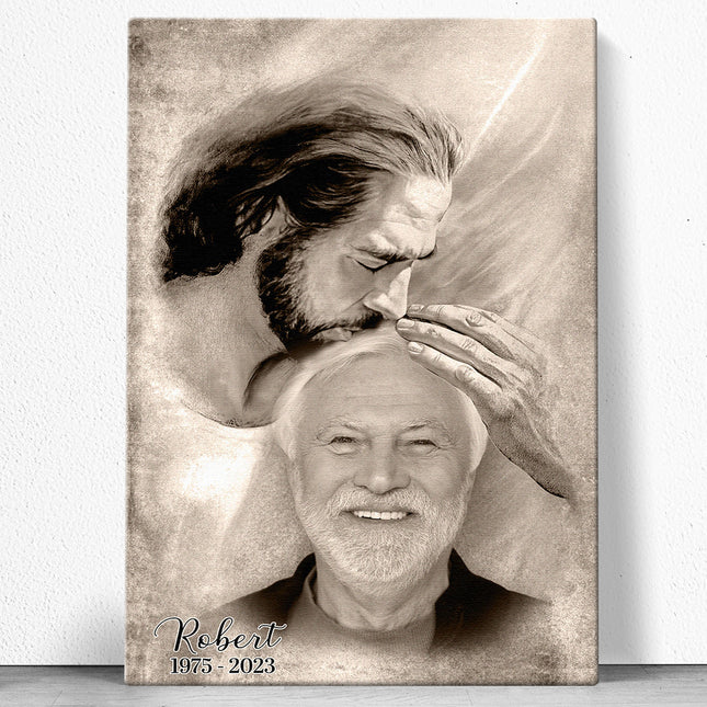 Custom Photo Safe In The Arm Of Jesus Canvas - Remembrance Gift for Family, Grandparents