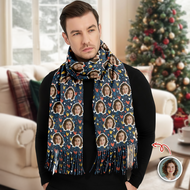 Custom Photo Wool Scarf Gift For Him, Her, Valentine