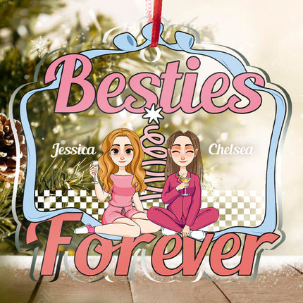 Partners In Wine Sisters Forever - Bestie Ornament - Christmas Gifts For Besties Personalized Custom Acrylic Ornament