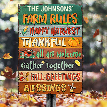 Autumn Farm Rules Fall Greetings, Custom Classic Metal Signs