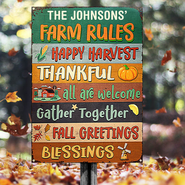 Autumn Farm Rules Fall Greetings, Custom Classic Metal Signs